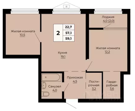 2-к кв. Свердловская область, Екатеринбург ул. Одинарка, 6 (59.1 м)