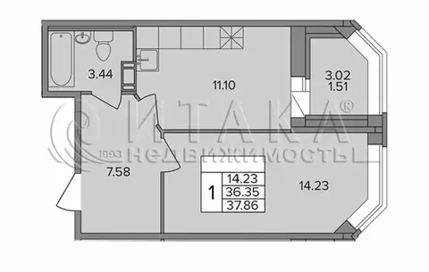 1-комнатная квартира: деревня Новое Девяткино, Лесная улица, 1 (37.86 ...