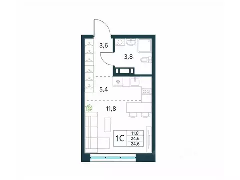 Студия Забайкальский край, Чита Хороший мкр,  (24.6 м)