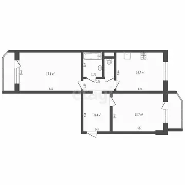 2-комнатная квартира: Тюмень, улица Пермякова, 76к3 (67 м)