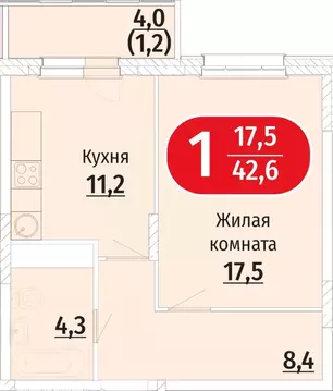 1-к кв. Чувашия, Чебоксары ул. Радужная, поз23 (42.6 м)