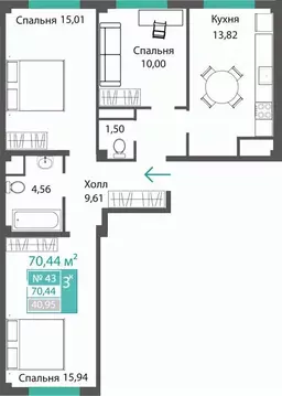 3-к кв. Крым, Симферопольский район, с. Мирное ПроПолис жилой комплекс ...