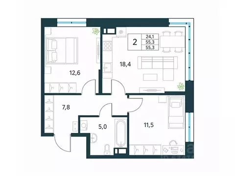 2-к кв. Забайкальский край, Чита Хороший мкр,  (55.3 м)