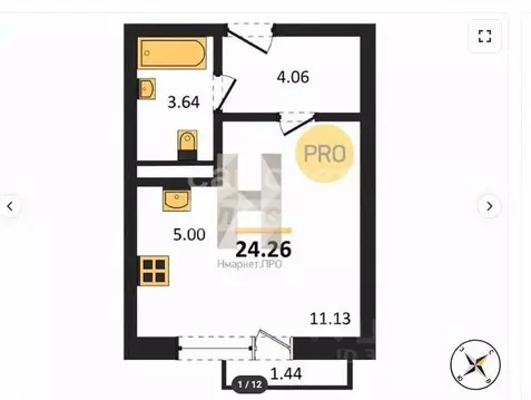 Студия Челябинская область, Челябинск ул. Блюхера, 125Д (24.0 м)