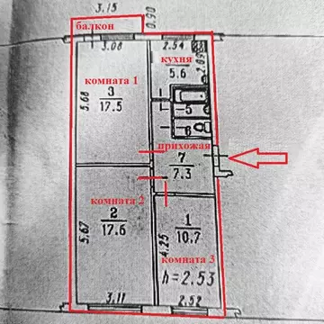 3-к кв. Омская область, Омск ул. Челюскинцев, 98 (62.1 м)