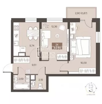 2-к кв. Омская область, Омск ул. Завертяева, 1 (53.45 м)