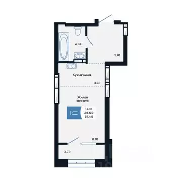 Студия Новосибирская область, Новосибирск ул. Титова, 48 (28.45 м)