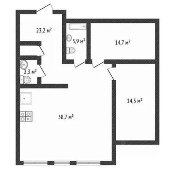 2-к кв. Тверская область, Тверь ул. Спартака, 40 (99.3 м)