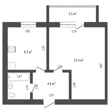 1-комнатная квартира: Ишим, улица Порфирьева, 10 (33.5 м)