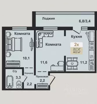 2-к кв. Курганская область, Курган Заозерный жилрайон, 8-й мкр, 12 ...