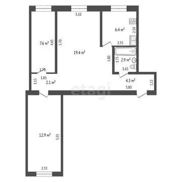 3-комнатная квартира: Исетское, Первомайская улица, 15 (55.6 м)