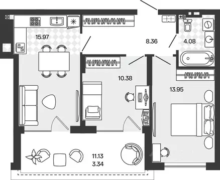 2-к кв. Калининградская область, Гурьевский муниципальный округ, пос. ...