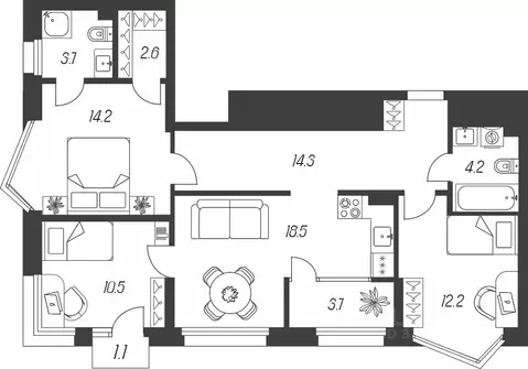 3-к кв. Тульская область, Тула ул. Михеева, 9А (85.0 м)
