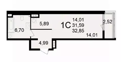 1-к кв. Рязанская область, Рязань Свобода жилой комплекс (32.85 м)