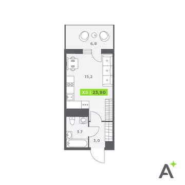 Квартира-студия: Кудрово, Солнечная улица, 4 (23.9 м)