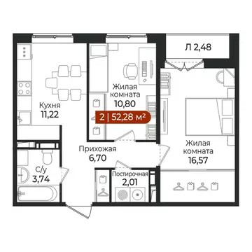 2-комнатная квартира: Всеволожский район, посёлок Щеглово (52.28 м)