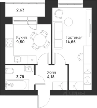 1-к кв. Тульская область, Тула Новая Тула мкр,  (34.74 м)