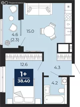 1-комнатная квартира: Тюмень, проезд Капитана Куликова, 3 (40.7 м)