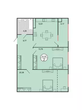 2-к кв. Ставропольский край, Ставрополь № 15 мкр,  (64.81 м)