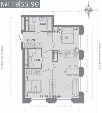 2-к кв. Татарстан, Казань Первомайский жилмассив, Оригана жилой ...