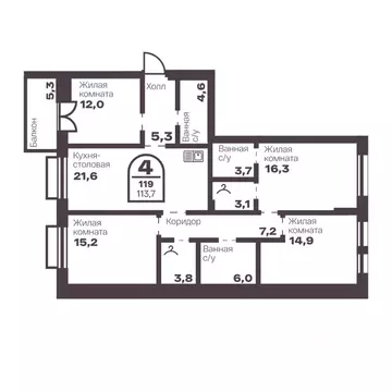 4-к кв. Челябинская область, Челябинск просп. Ленина, 19В (113.7 м)