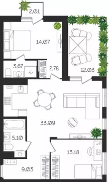 2-к кв. Тульская область, Тула ул. Богородицкая, 8В (86.54 м)
