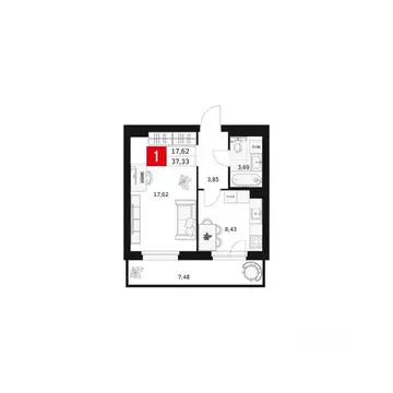 1-к кв. Башкортостан, Уфа ул. Большая Московская, 11 (37.33 м)