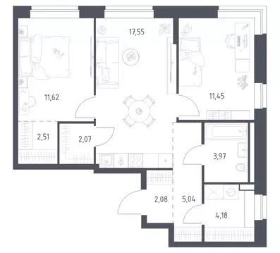 2-к кв. Москва Внуковское поселение, д. Рассказовка, вл204к1 (60.47 м)