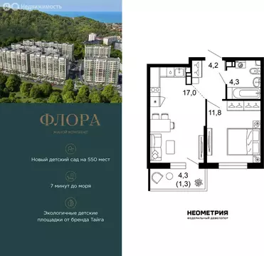 1-комнатная квартира: Сочи, улица Искры, 66/9к8 (38.6 м)