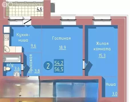 2-комнатная квартира: Благовещенск, Артиллерийская улица, 93 (56.1 м)