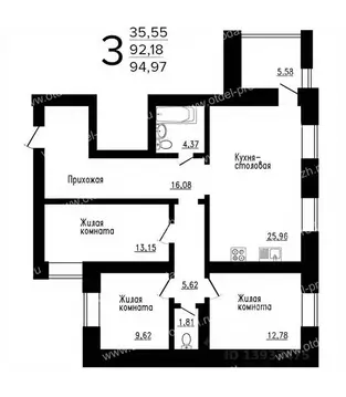 3-к кв. Воронежская область, Семилуки ул. Маяковского, 37/2 (87.8 м)