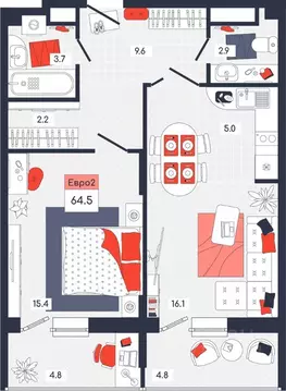 2-к кв. Тульская область, Тула ул. Академика Насоновой, 9 (64.5 м)