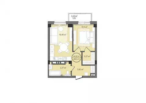 2-к кв. Челябинская область, Челябинск Манхэттен жилой комплекс (48.0 ...