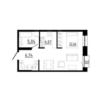 1-к кв. Приморский край, Владивосток ул. Новожилова (41.0 м)