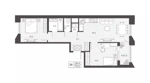 2-к кв. Дагестан, Дербент Эффект Визионер жилой комплекс (73.27 м)