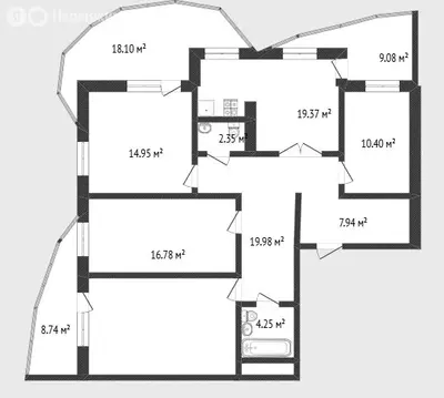 2-комнатная квартира: Тюмень, улица Константина Посьета, 5 (58.9 м)