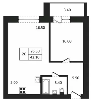 2-к кв. Новосибирская область, Новосибирск  (42.1 м)
