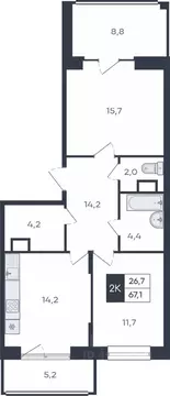 2-к кв. Чувашия, Чебоксары ул. Академика РАН Х.М. Миначева, поз11 ...