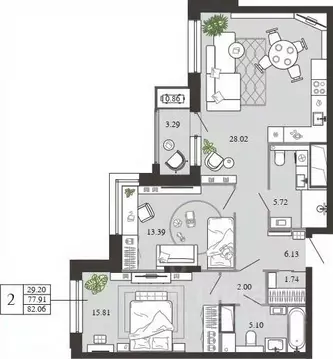 2-к кв. Тульская область, Тула ул. Фридриха Энгельса, 74 (82.06 м)