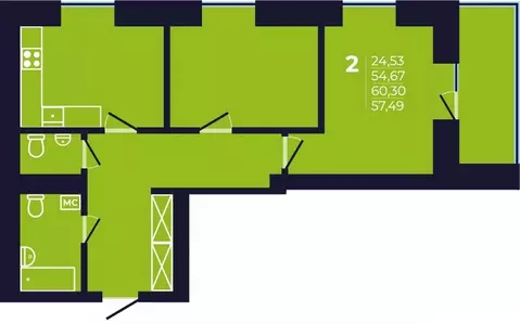 2-к кв. Башкортостан, Уфа ул. Михаила Зайцева, 6 (57.9 м)