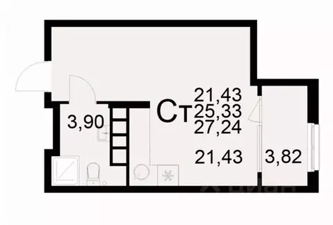 1-к кв. Рязанская область, Рязань ул. Бирюзова (27.24 м)