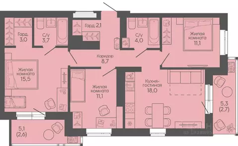 3-к кв. Волгоградская область, Волгоград Трехгорная ул., 27 (82.5 м)