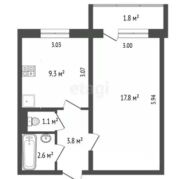 1-к кв. Вологодская область, Череповец Октябрьский просп., 75 (34.6 м)