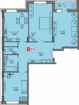 3-к кв. Тверская область, Тверь Брусилово мкр,  (90.04 м)