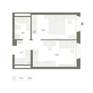 1-к кв. Башкортостан, Уфа Родина Парк жилой комплекс (38.6 м)