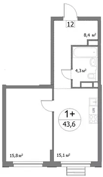 1-комнатная квартира: Нижний Новгород, улица Сергея Акимова, 50 (43.6 ...