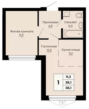 1-комнатная квартира: Екатеринбург, улица Одинарка, 6 (38.1 м)