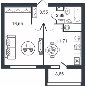 1-к кв. Тверская область, Тверь Бурашевское ш., 60 (38.38 м)