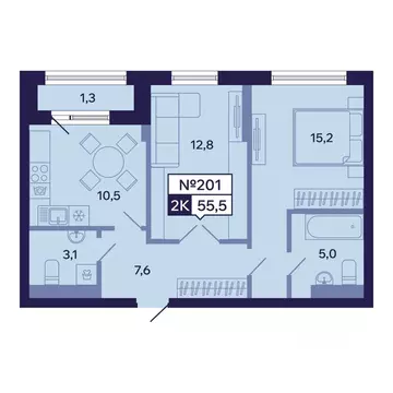 2-к кв. Саха (Якутия), Якутск ул. Новопортовская, 1А/1 (55.5 м)