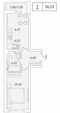 1-комнатная квартира: Мурино, Графская улица, 6к4 (35 м)
